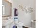 Stylish powder room features a pedestal sink, decorative mirror, and elegant accents at , Duluth, GA 30096