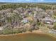 An aerial view shows the home and surrounding neighborhood including the adjacent lake at 180 Allie Dr, Mcdonough, GA 30252