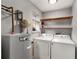 Laundry room with washer and dryer, hot water heater and built in storage shelves at 1090 Harwell Nw St, Atlanta, GA 30314