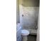 Bathroom shower with modern gray tile at 1655 Cherry Hill Sw Rd, Conyers, GA 30094