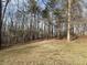 Backyard with many trees, and lawn with brown dormant grass on a sunny day at 410 Spring Lake Hls, Canton, GA 30114