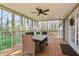 Relaxing screened-in porch featuring a dining table and a view of the natural surroundings at 5095 Derry Nw Rd, Acworth, GA 30101
