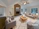 Bright living room boasts a brick fireplace, vaulted ceilings and natural light at 121 Northwoods Rd, Sharpsburg, GA 30277