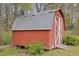 Exterior of the backyard storage outbuilding with a gray shingled roof at 1312 Milstead Ave, Conyers, GA 30012