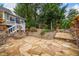 Stone patio featuring a fire pit and planters on a stacked stone wall at 3278 Winter Wood Ct, Marietta, GA 30062