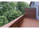 Wooden deck with wood railing and view of surrounding trees at 257 Stone Park Dr, Woodstock, GA 30188