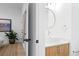 This elegant bathroom has a sleek vessel sink, modern fixtures, and stylish vanity at 567 Ponce De Leon Ne Ave # 404, Atlanta, GA 30308