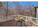 Inviting balcony showcasing a table and chairs overlooking a wooded area at 216 Crescent Moon Way, Canton, GA 30114