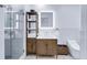 Modern bathroom with a glass-enclosed shower, wooden vanity, and stylish fixtures at 45 Ivan Allen Jr Nw Blvd # 1704, Atlanta, GA 30308