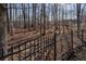 A black iron fence surrounds a private, wooded backyard, creating a secure perimeter at 740 Frank Kirk Nw Rd, Kennesaw, GA 30152