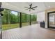 Covered patio offers a ceiling fan, outdoor kitchen, and overlooks a private, fenced yard at 1255 E M Croy Rd, Sugar Hill, GA 30518