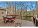 Spacious wood deck features outdoor dining area with chairs and table overlooking beautiful wooded backyard at 931 Cornwall Sw Ct, Marietta, GA 30064