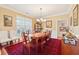 Dining room with wood table, decorative rug, chandelier, and natural light at 1527 Sage Ridge Dr, Marietta, GA 30064