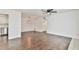 Bright living room with hardwood floors and ceiling fan at 808 Riverview Se Dr, Marietta, GA 30067