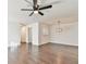 Bright living room featuring modern ceiling fan and wood floors at 808 Riverview Se Dr, Marietta, GA 30067