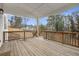 Relaxing covered deck with wooden railing and view of the lush, private backyard at 3139 Hilltop Dr, Marietta, GA 30066