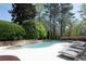 Beautiful pool area with stone patio, lounge chairs, and landscaped greenery at 948 Saint Lyonn Cts, Marietta, GA 30068