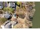 An aerial perspective shows real estate, mature trees, pool, and waterfront property at 3847 Sweet Bottom Dr, Duluth, GA 30096
