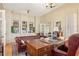 Refined office featuring custom built-ins, hardwood floors, and a comfortable leather sofa at 3847 Sweet Bottom Dr, Duluth, GA 30096