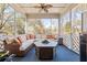 Relaxing screened-in porch featuring comfortable seating and a cozy fireplace at 3847 Sweet Bottom Dr, Duluth, GA 30096
