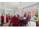 Elegant dining room with a chandelier, large windows, and a table with red velvet chairs at 3655 Brisbane Dr, Marietta, GA 30062