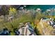 This aerial view displays a backyard swimming pool and jacuzzi surrounded by lush, green landscaping at 1525 Lockridge Dr, Cumming, GA 30041