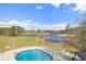 Overhead view of a sparkling pool and peaceful lake creating a serene escape for relaxation and outdoor enjoyment at 5168 Parkview Rd, Social Circle, GA 30025