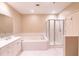 Spacious bathroom with a soaking tub, shower, and double sink vanity at 50 Biscayne Nw Dr # 6111, Atlanta, GA 30309