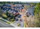 Aerial view of a gated community featuring townhomes, manicured lawns and mature trees at 2382 Gallard St, Lawrenceville, GA 30043