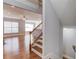 Staircase with hardwood steps, iron railing, and view of the living space at 2382 Gallard St, Lawrenceville, GA 30043