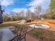Backyard featuring an above ground pool, firepit, and outdoor seating at 7750 Silversmith Dr, Cumming, GA 30028