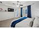 The primary bedroom features plush carpet and a ceiling fan at 7750 Silversmith Dr, Cumming, GA 30028