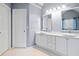 A bathroom with sleek white cabinetry, dual sinks, and light-filled ambiance creating a spa-like retreat at 1421 Briarcliff Dr, Woodstock, GA 30189
