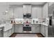 Modern kitchen featuring stainless steel appliances, undermount lighting and gray cabinets at 200 Oakside Way, Lawrenceville, GA 30046