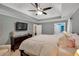 Spacious main bedroom with a tray ceiling, a ceiling fan, and a large dresser with a television at 3951 Lorien Nw Way, Kennesaw, GA 30152