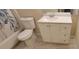 Bathroom featuring modern toilet, vanity with white cabinets and drawers, and tiled floors at 1701 Augusta Se Dr # 1701, Marietta, GA 30067