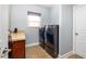 Well lit laundry room features modern appliances and a countertop for folding and organizing clothes at 5877 Stow Dr, Tucker, GA 30084