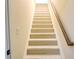 Carpeted staircase with wooden handrail at 120 Chastain Nw Rd # 1104, Kennesaw, GA 30144