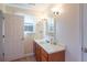 Bathroom with a neutral palette, featuring a vanity with white countertop and a window with sheer curtains at 165 Carriage Gate Dr, Sharpsburg, GA 30277