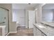 Bathroom features double vanity with granite counters, shower and soaking tub at 344 Springbottom Ct, Lawrenceville, GA 30046