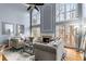 Bright living room with soaring ceilings, large windows, fireplace, and stylish furnishings at 2611 Winterthur Main Nw, Kennesaw, GA 30144