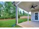 Backyard with a covered patio, lawn, privacy fence and nice trees at 656 Avondale Park Cir, Decatur, GA 30032