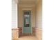 Close-up of the home's front door featuring a craftsman-style design with glass panels and brick accents at 290 Brighton Bend Ln, Acworth, GA 30102