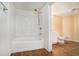 Bathroom featuring a shower-tub combo, tile flooring, and a vanity at 2404 Caneridge, Marietta, GA 30064