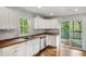 Modern kitchen with stainless appliances, white cabinets, wood counters, and access to outdoor deck at 360 Peyton Sw Rd, Atlanta, GA 30311
