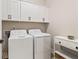 Bright laundry room with white cabinets, washer, dryer, and sleek storage solutions at 130 Brayden Park Dr, Canton, GA 30115