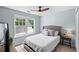 Well-lit bedroom featuring a comfy bed, ceiling fan, and large window with backyard view at 2360 Brookgreen Commons, Kennesaw, GA 30144