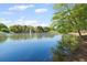Scenic view of the calm lake featuring a fountain under a blue sky, showing the community at 2360 Brookgreen Commons, Kennesaw, GA 30144
