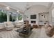 Cozy living room with a fireplace, large windows, and comfortable seating, perfect for relaxing and enjoying the view at 821 Camden Park Ct, Atlanta, GA 30342