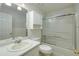 Traditional bathroom with white cabinets, and shower-tub combo at 195 Creekside Way, Mcdonough, GA 30252